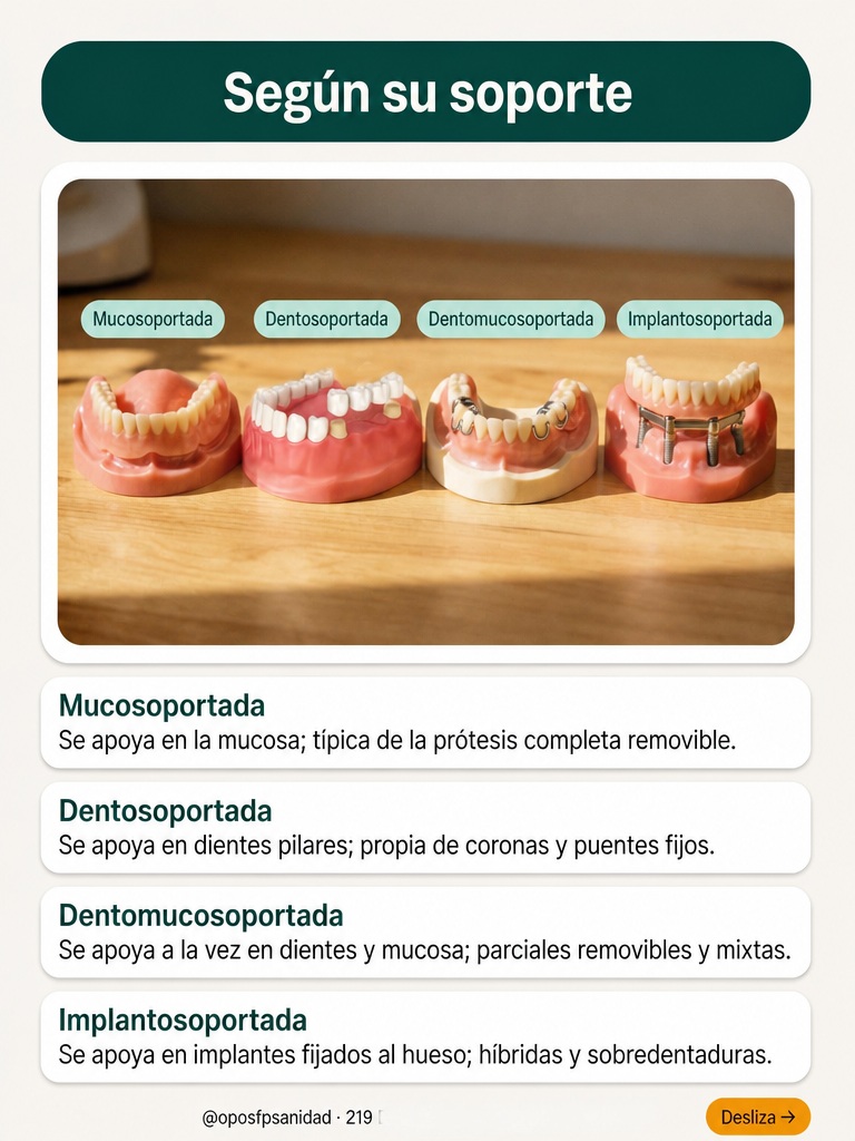 Clasificación de las prótesis dentales según su soporte